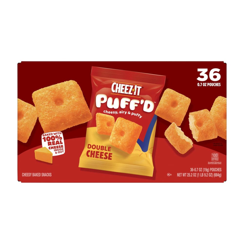 Cheez-It Double Cheese Puff’d Cheesy Baked Snacks 36 pk./0.7 oz. - Home/Grocery Household & Pet/Canned & Packaged Food/Snacks/Salty Snacks/