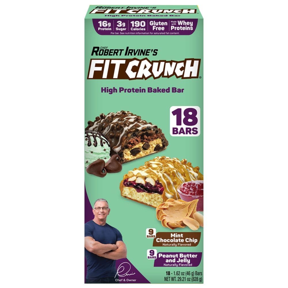 Chef Robert Irvine’s FITCRUNCH Protein Bars Variety Pack Mint Chocolate Chip and Peanut Butter and Jelly (18 ct.) - Diet Nutrition & Protein