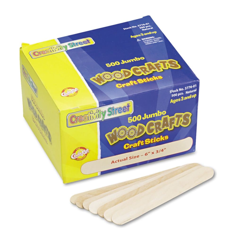 Chenille Kraft Jumbo Size Natural Wood Craft Sticks 6 x 3/4 (500 per box) (Pack of 2) - Crafting & Activity Sets - Chenille