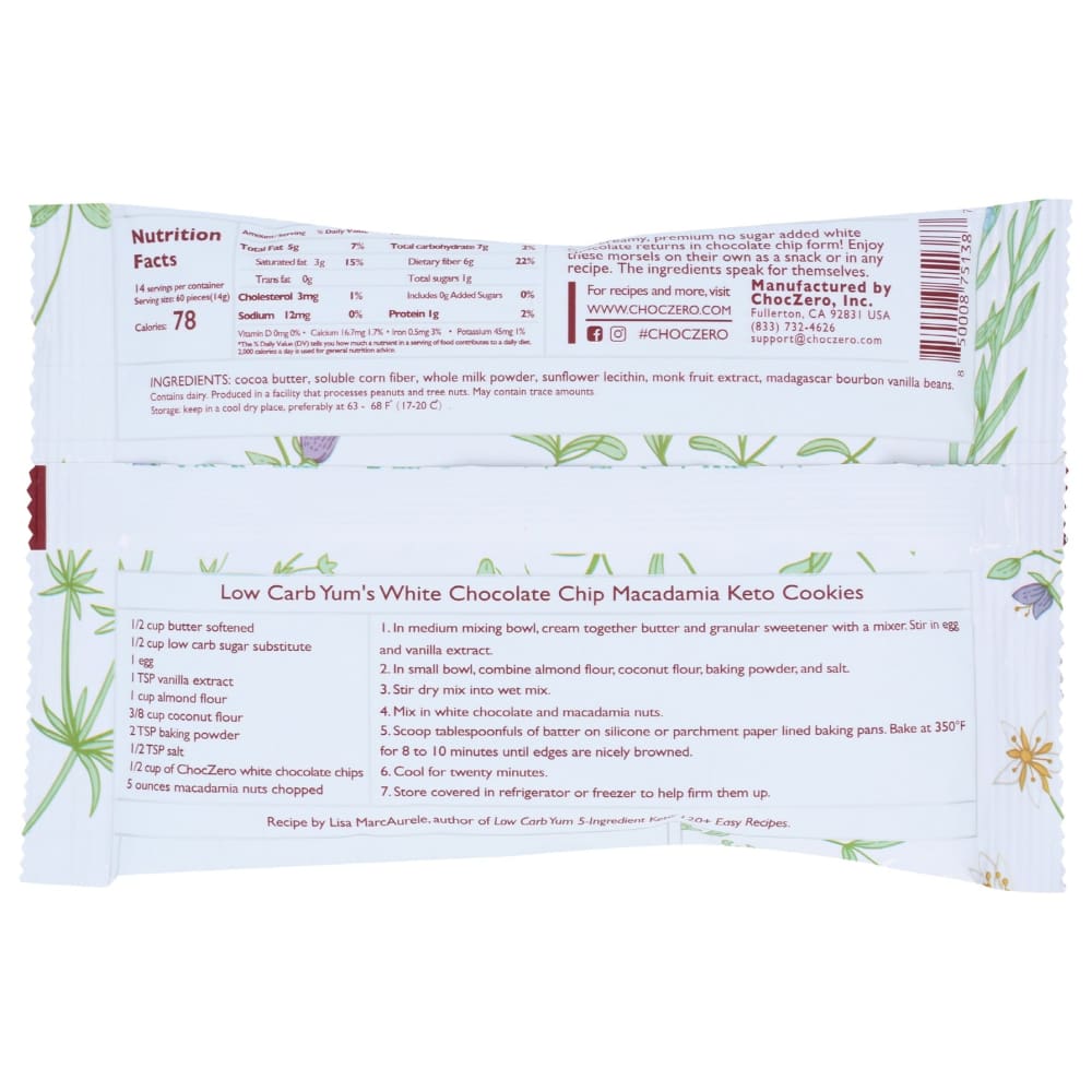 CHOCZERO: White Chocolate Baking Chips Sugar Free 7 oz - Grocery > Cooking & Baking > Baking Ingredients - CHOCZERO