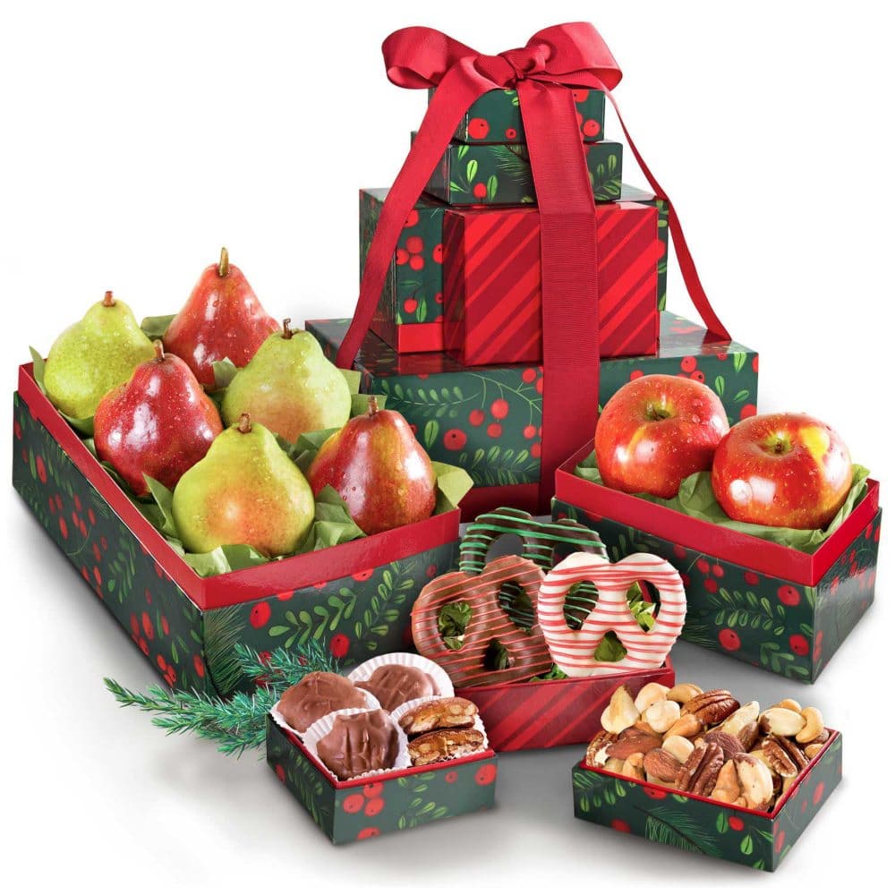 Classic Holiday Fruit and Gourmet Gift Tower - Gift Towers - ShelHealth