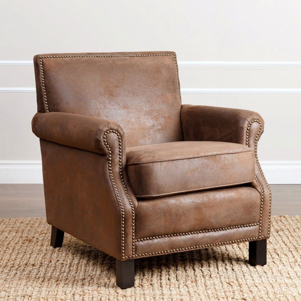 Cleo Antique Brown Fabric Club Chair With Nailhead Trim - Transitional - Cleo