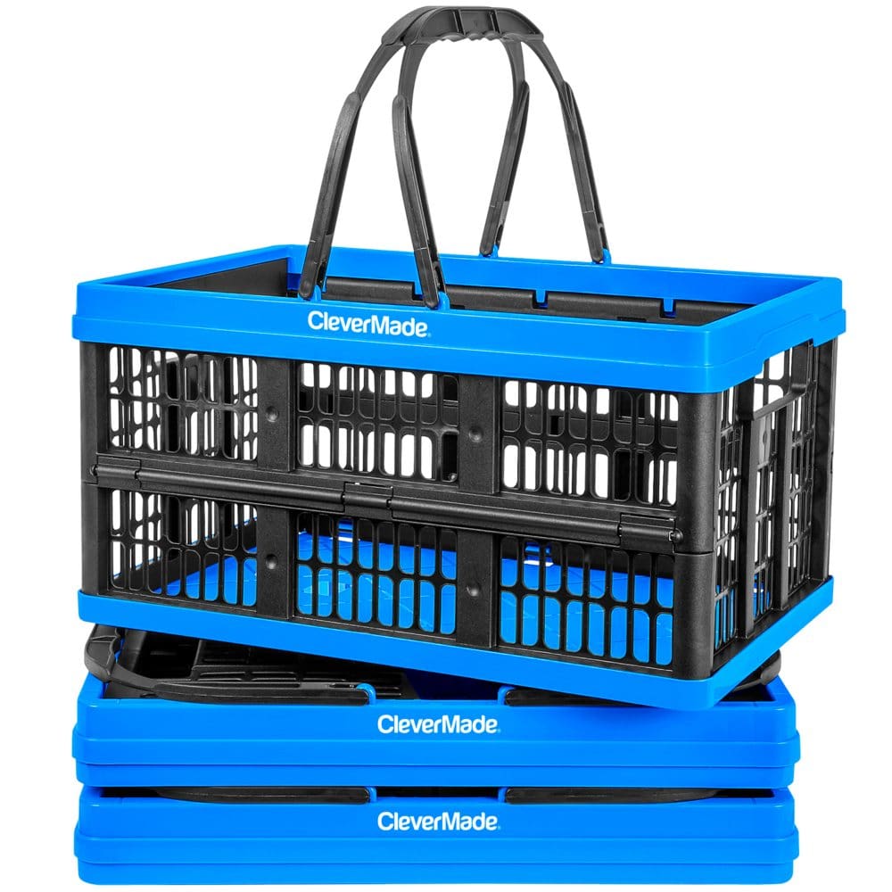 CleverMade 16L Collapsible Shopping Basket Neptune Blue - 3 pk. - Decorative Storage - CleverMade