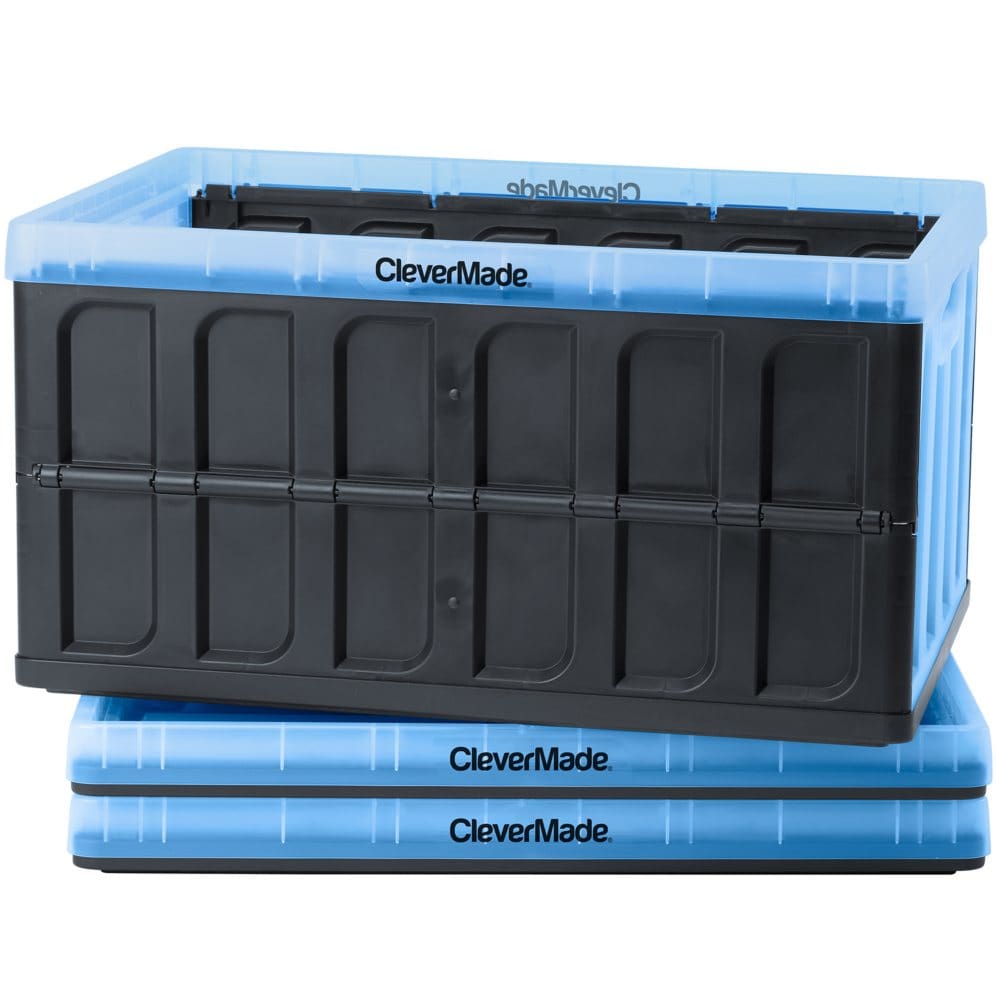 Translucent Bin CleverMade 62L Collapsible Storage Bin, No Lid, Black/Translucent Blue ...