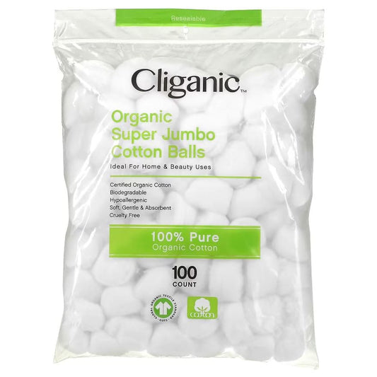 CLIGANIC: Organic Super Jumbo Cotton Balls 100 ct (Pack of 5) - Other > OTHER MISCELLANEOUS ITEMS > COTTON BALLS & SWABS - CLIGANIC