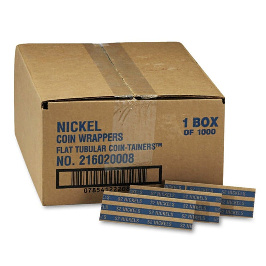 Coin-Tainer Company Pop-Open Flat Paper Coin Wrappers - Nickels - 1,000 ct. (Pack of 2) - Money Handling & Cash Registers - Coin-Tainer
