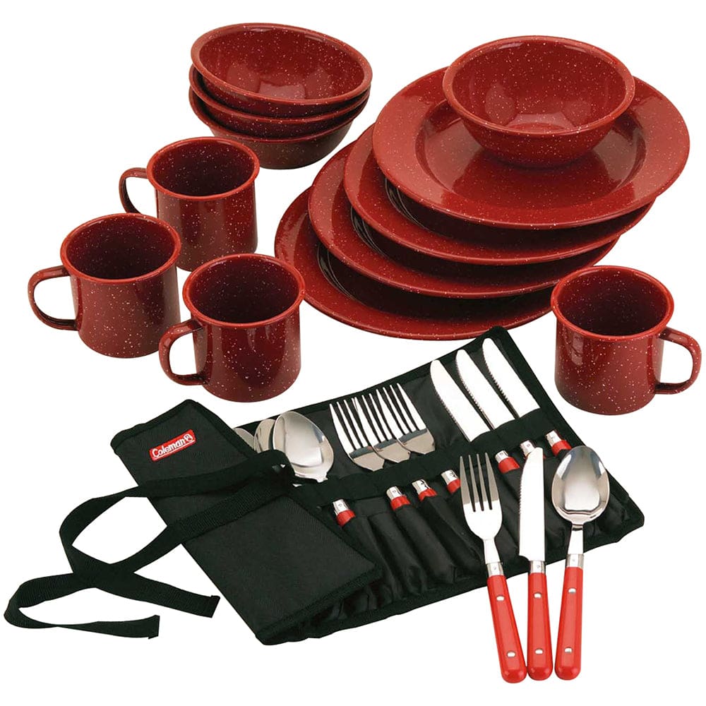 Coleman 24-Piece Speckled Enamelware Cook Set - Red - Camping | Accessories - Coleman