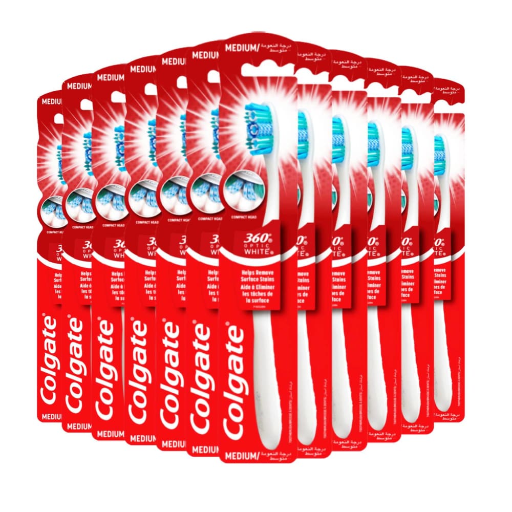 Colgate 360 Optic White Full Head Toothbrush Medium 12 Pack - Toothbrushes - Colgate