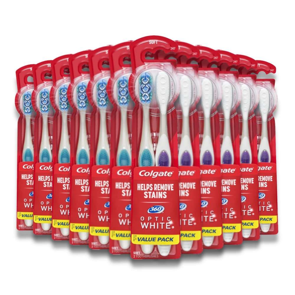 Colgate 360 Optic White Whitening Toothbrush Soft 2 ct/ea - 12 Pack - Toothbrushes - Colgate
