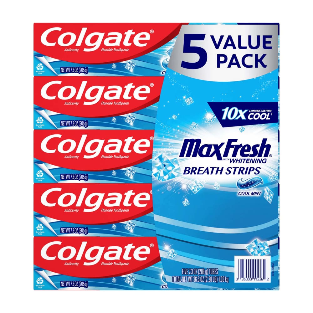 Colgate Max Fresh Toothpaste with Mini Breath Strips Cool Mint 5 pk./7.3 oz. - Colgate Max Fresh