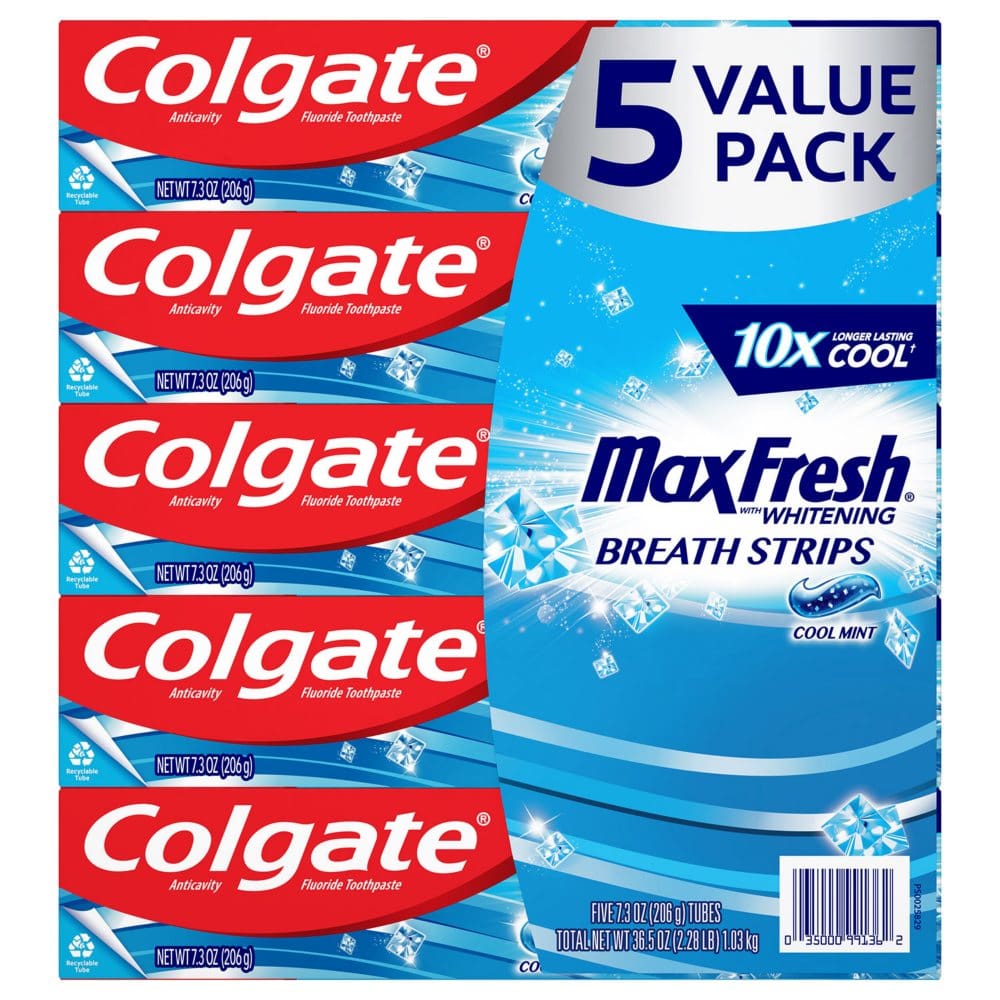Colgate MaxFresh Toothpaste with Mini Breath Strips Cool Mint (7.3 oz. 5 pk) - Oral Care - Colgate