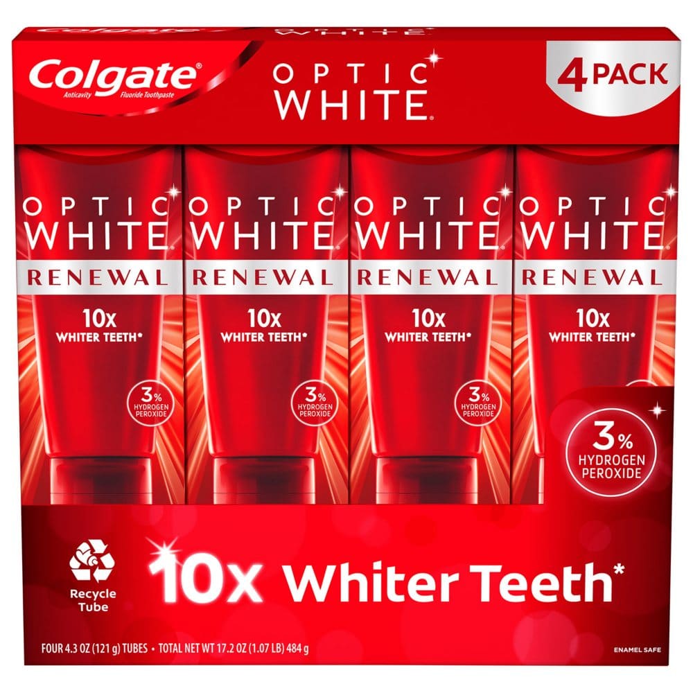 Colgate Optic White Renewal Whitening Toothpaste (4.3 oz. 4 pk.) - Oral Care Instant Savings - ShelHealth