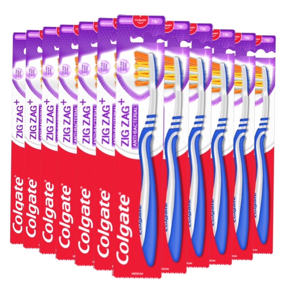 Colgate Toothbrush Zig Zag Deep Clean Anti-Bacterial Toothbrush - Medium - 12 Pack - Toothbrushes - Colgate
