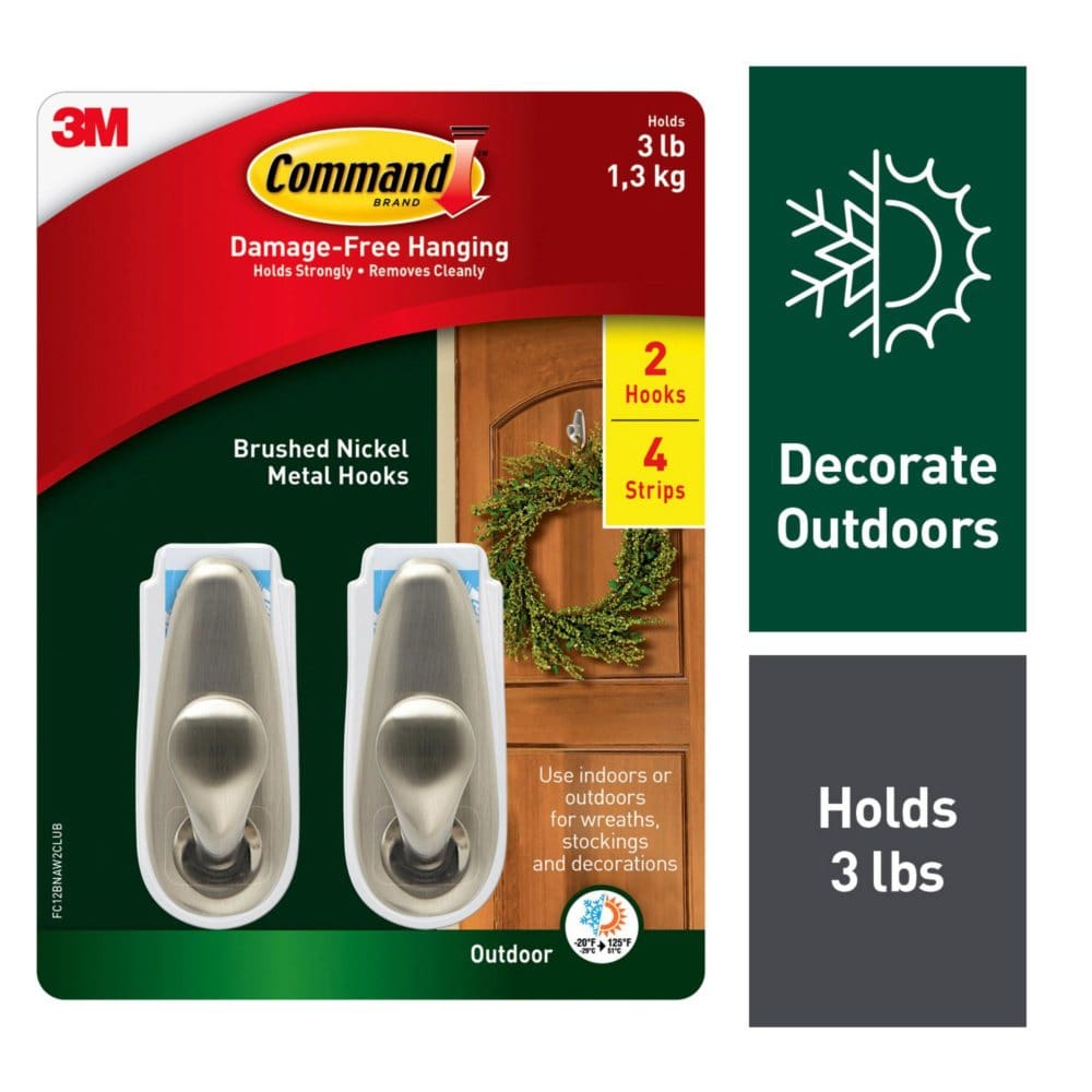 Command Performance Hooks Command Outdoor Medium Metal Hooks Club Pack, 2 Hooks, 4 Strips ...