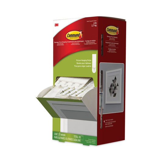 Command Picture Hanging Strips Cabinet Pack Removable 0.75 x 2.75 White 4/Set 50 Sets/Carton - Tape & Adhesives - Command