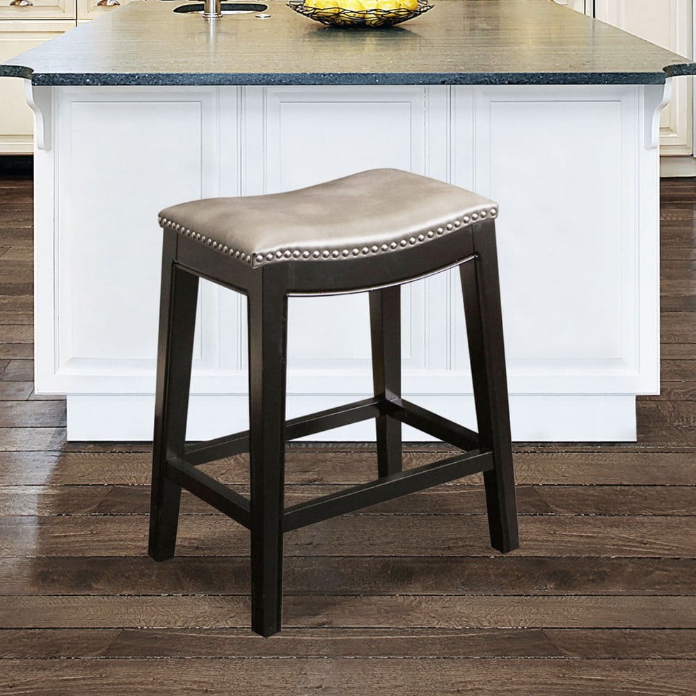 Cosmopolitan Leather Counter Stool with Nailhead Trim Gray - Traditional - ShelHealth