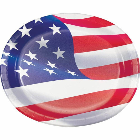 CREATIVE CONVERTING CREATIVE CONVERTING American Flag Oval Plate, 8 ea