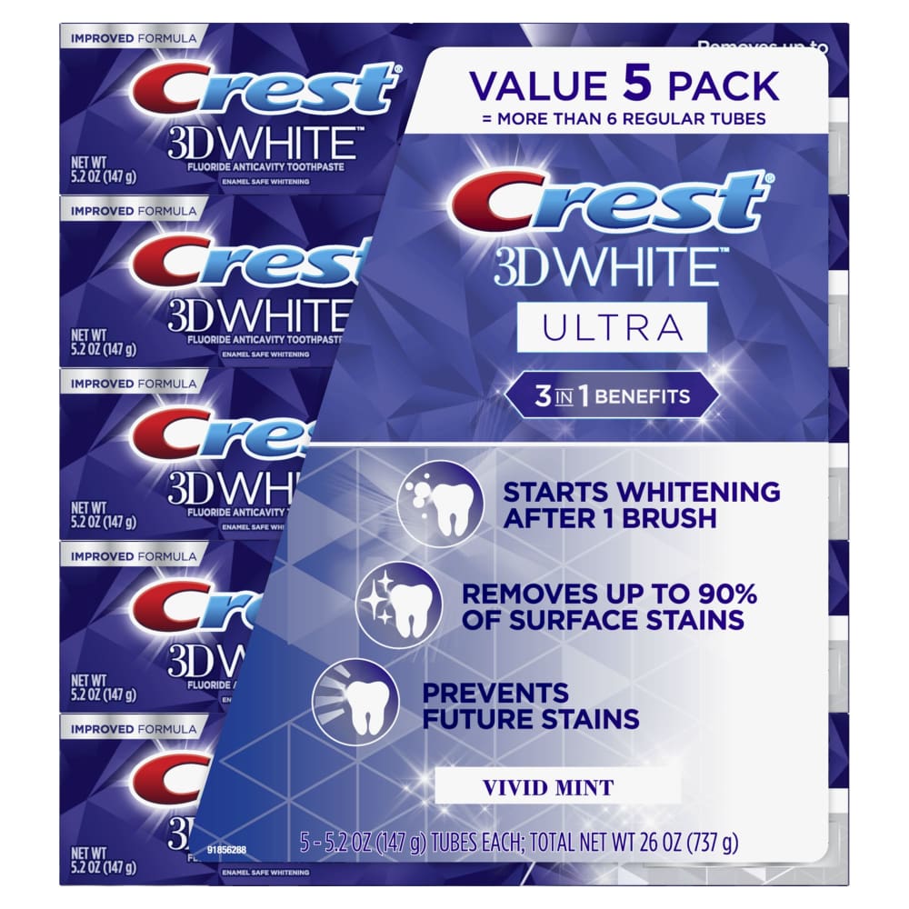 Crest Crest 3D White Ultra Teeth Whitening Toothpaste Vivid Mint 5 pk./5.2 oz. - Home/Health & Beauty/Personal Care/Oral Care/Toothpaste/ -
