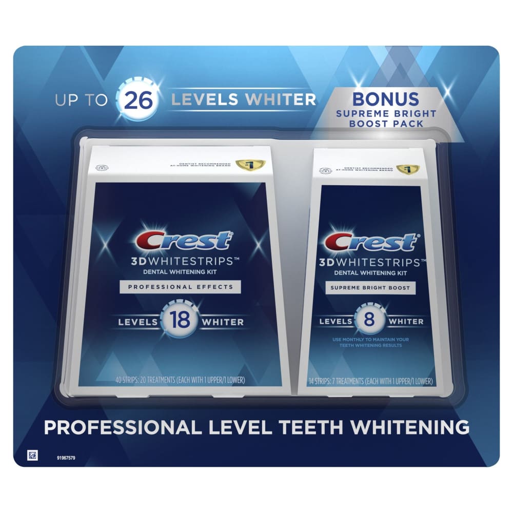 Crest Crest 3D Whitestrips Prof. Eff. 20 ct. + Supreme Bright Boost 7 ct. At-Home Teeth Whitening Kit (Total 27 Treatments) - Home/Health &