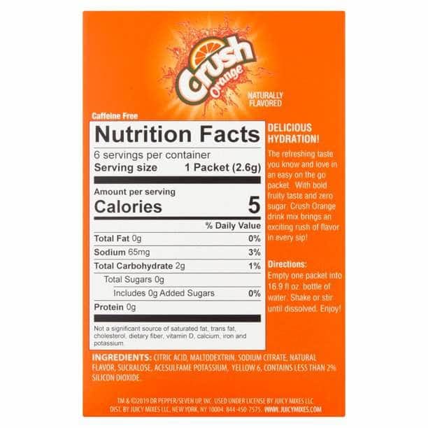 CRUSH Grocery > Beverages > Juices CRUSH: Orange Powder Drink Mix 6 Packets, 0.54 oz