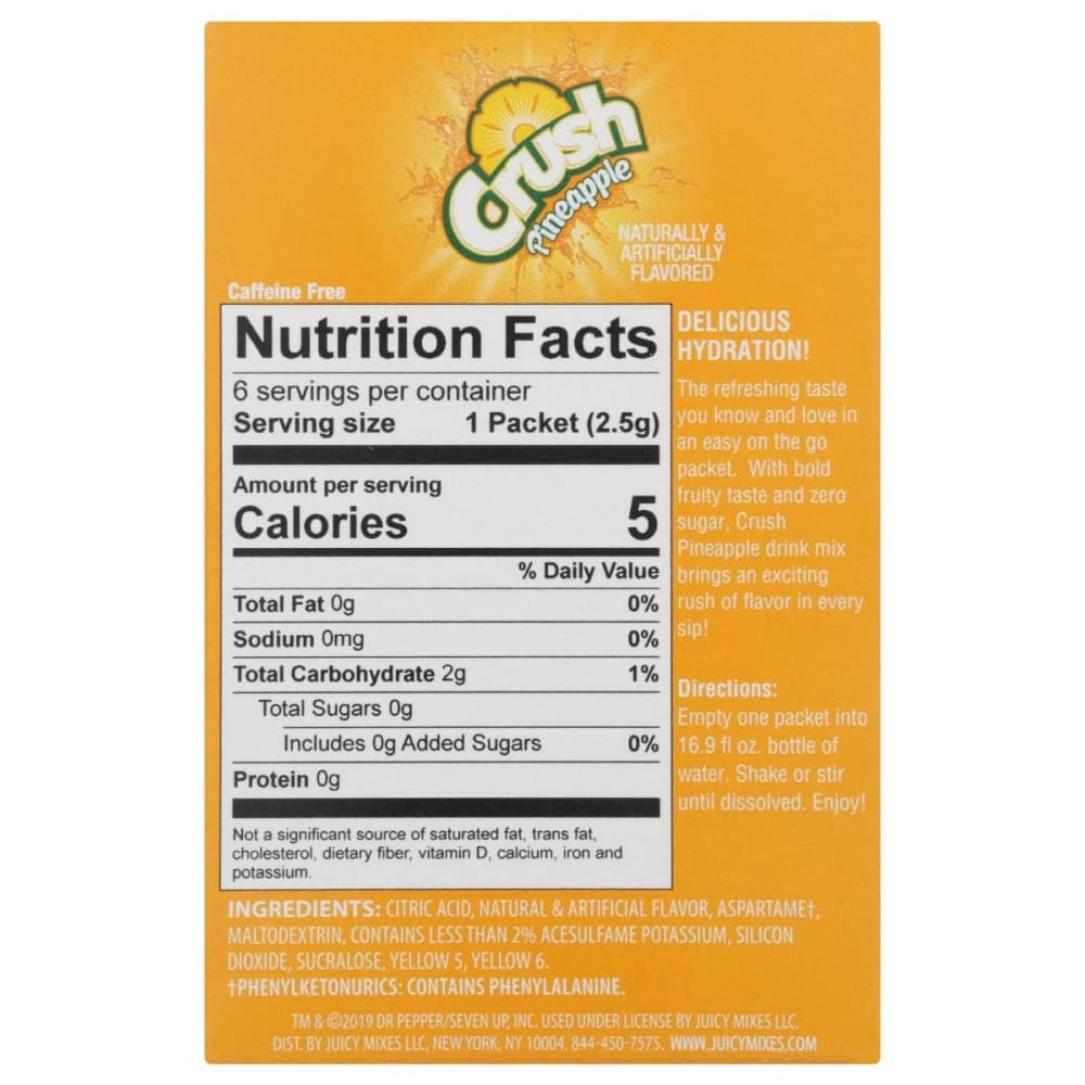 CRUSH Grocery > Beverages > Juices CRUSH: Pineapple Powder Drink Mix 6 Packets, 0.54 oz