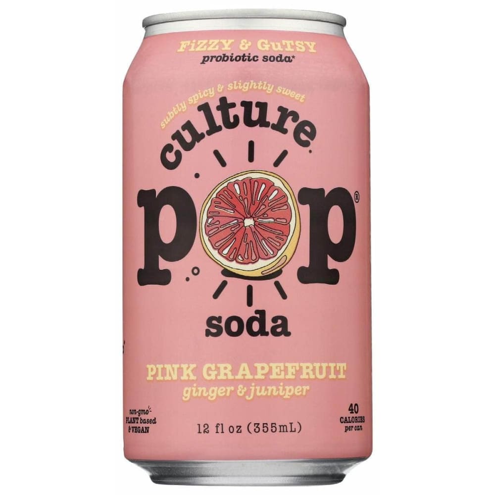 Culture Pop Grocery > Beverages > Sodas CULTURE POP: Pink Grapefruit Ginger & Juniper Probiotic Soda, 12 fo