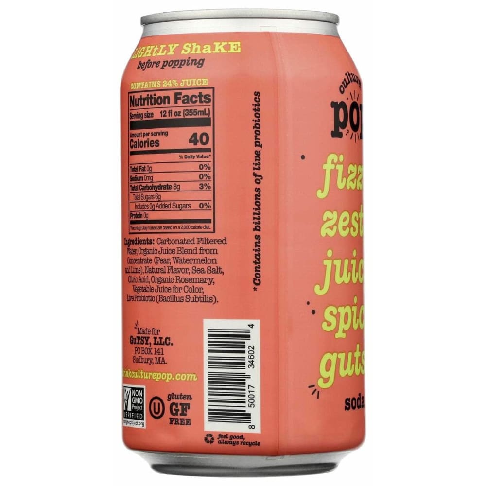 Culture Pop Grocery > Beverages > Sodas CULTURE POP: Watermelon Lime & Rosemary Probiotic Soda, 12 fo