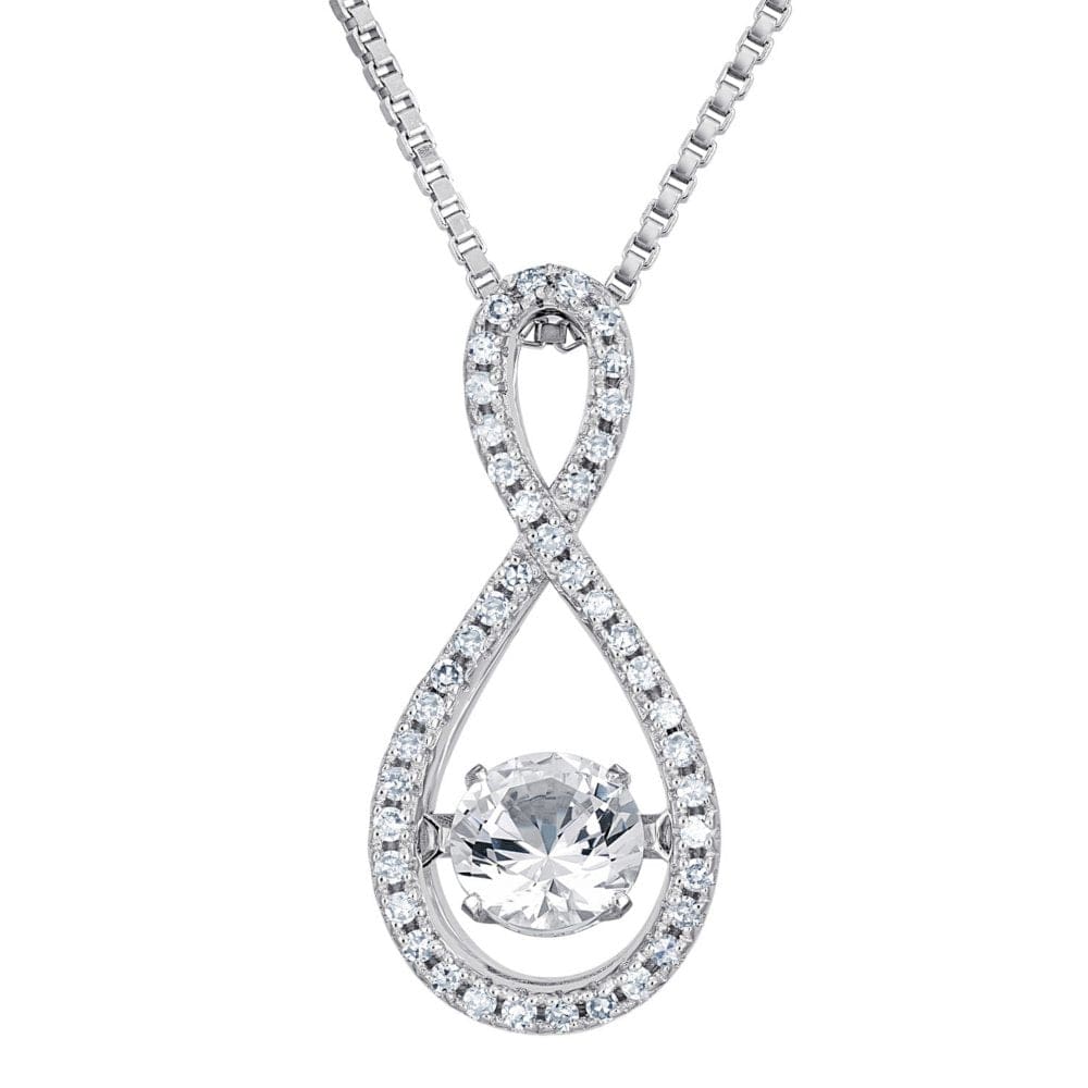 Dancing Lab Created White Sapphire and 0.12 CT. T.W. Diamond Infinity Pendant in Sterling Silver - Silver Necklaces & Pendants - Dancing