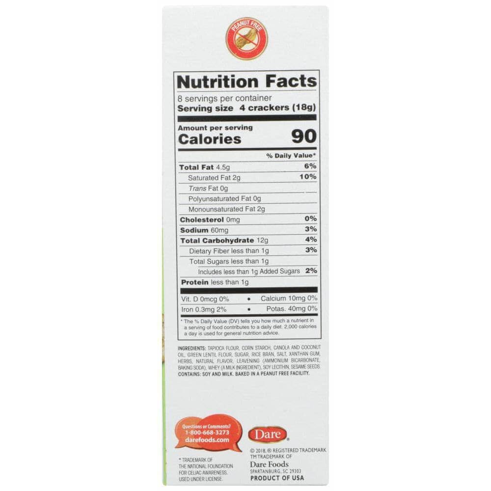 Dare Foods Dare Breton Cracker Gluten Free Herb Garlic, 4.76 oz