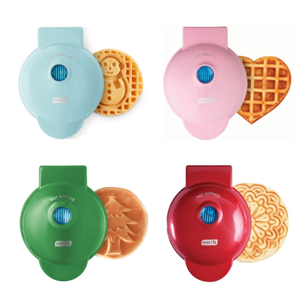 Dash Holiday Mini Waffle Makers Set of 4 (Heart Snowman Christmas Tree and Pizzelle) - Griddles & Waffle Makers - Dash