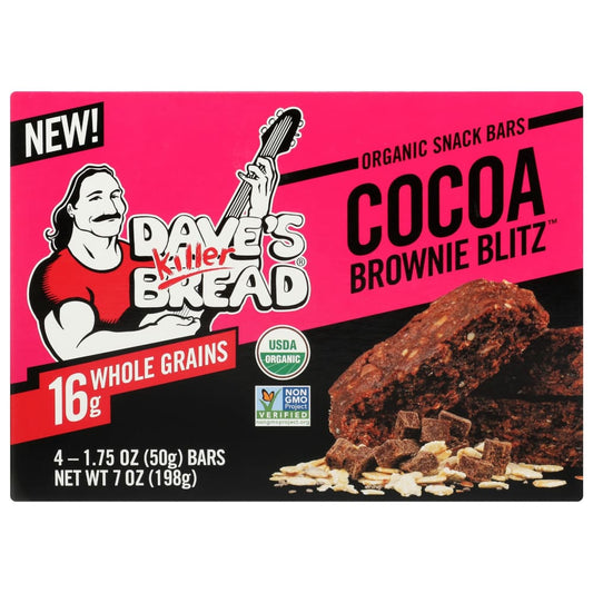 DAVES KILLER BREAD: Cocoa Brownie Blitz Snack Bars 4 Count 7 oz (Pack of 4) - Nutritional Bars Drinks and Shakes - DAVES KILLER BREAD