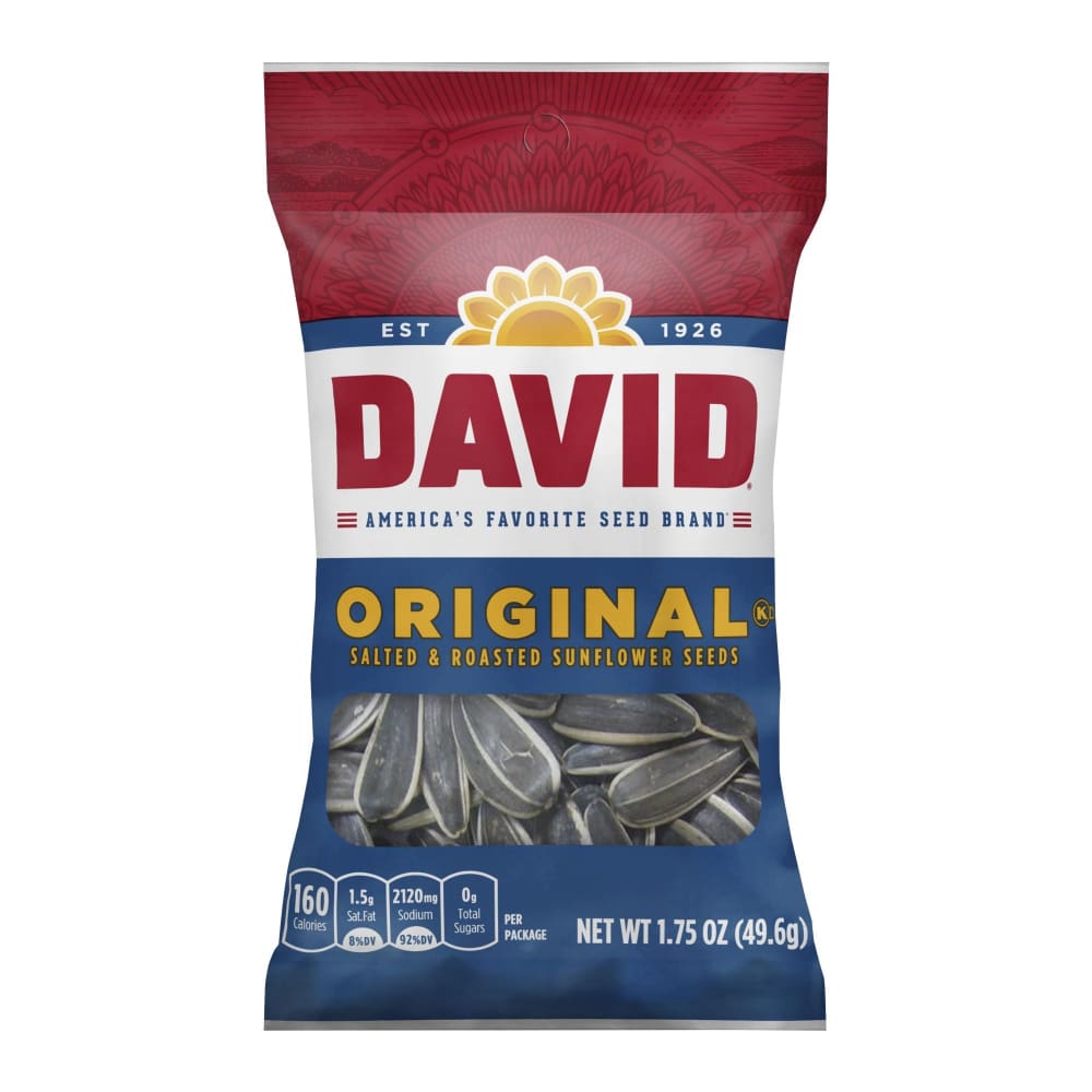 David Original Roasted Salted Sunflower Seeds 24 pk./1.75 oz. - Home/Grocery Household & Pet/Canned & Packaged Food/Snacks/Dried Fruit &