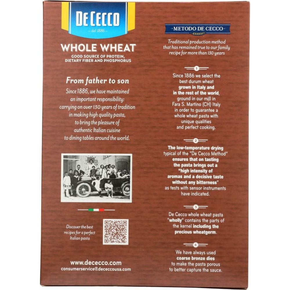 DE CECCO Grocery > Meal Ingredients > Noodles & Pasta DE CECCO Fusilli No 34 100 Percent Whole Wheat, 13.25 oz