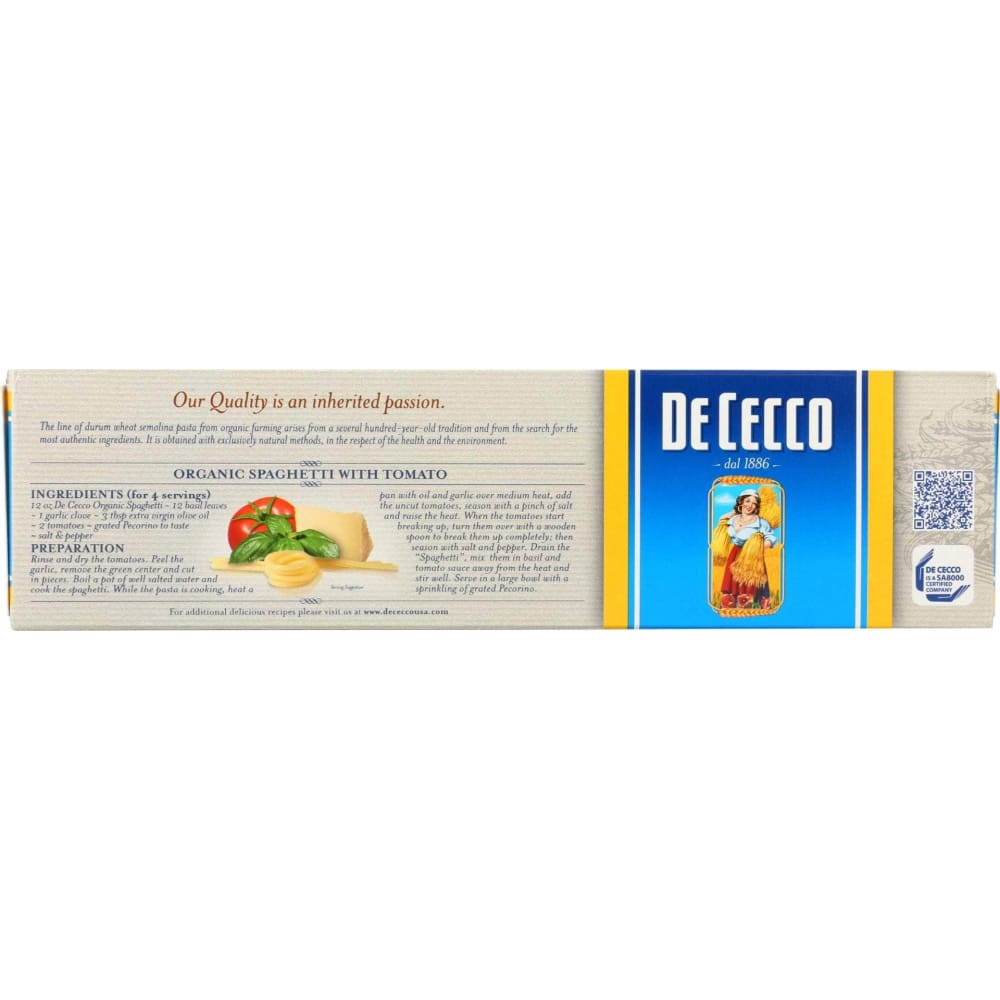 DE CECCO Grocery > Meal Ingredients > Noodles & Pasta DE CECCO Organic Spaghetti No 12, 12 oz