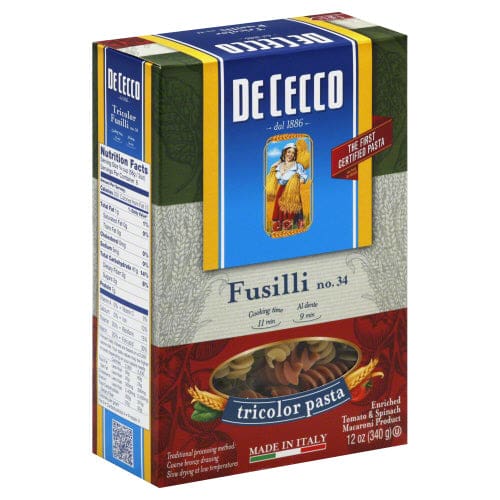 DE CECCO: Pasta Fusilli Tricolor 12 OZ (Pack of 5) - DE CECCO