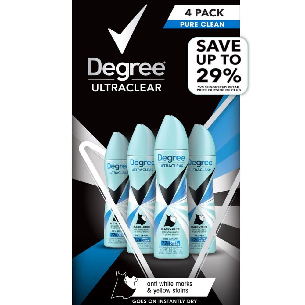 Degree For Women Black & White Dry Spray Antiperspirant & Deodorant Pure Clean (3.8 oz. 4 pk.) - Deodorants & Antiperspirants - Degree