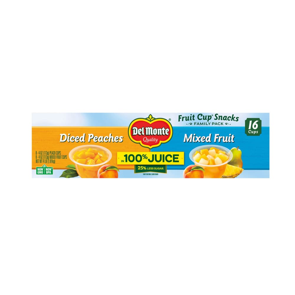 Del Monte Diced Peaches and Mixed Fruit Cups 16 pk./4 oz. - Del Monte