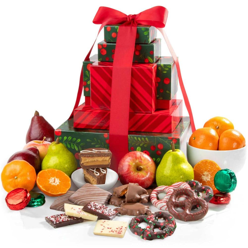 Deluxe Holiday Fruit and Chocolate 7-Box Gift Tower - Gift Towers - ShelHealth