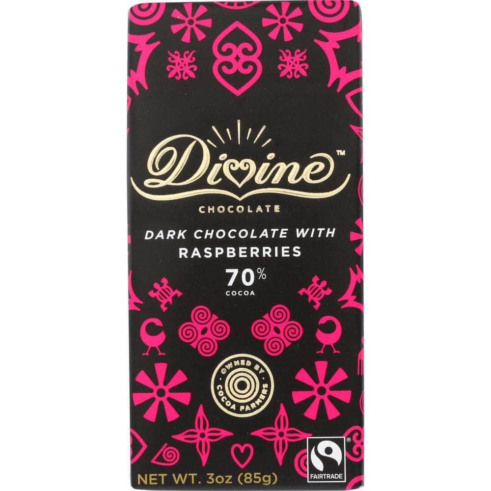 Divine Chocolate Divine Chocolate 70% Dark Chocolate Bar with Raspberries, 3 oz