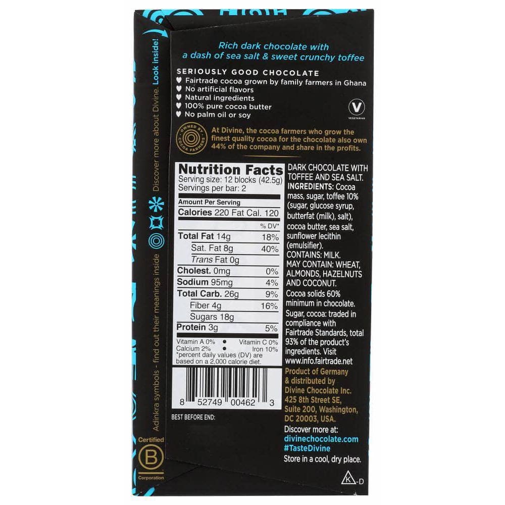Divine Chocolate Divine Chocolate Dark Chocolate with Toffee and Sea Salt, 3 oz
