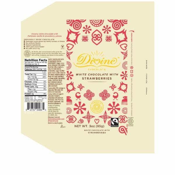 Divine Chocolate Divine Chocolate White Chocolate Bar with Strawberries, 3 oz