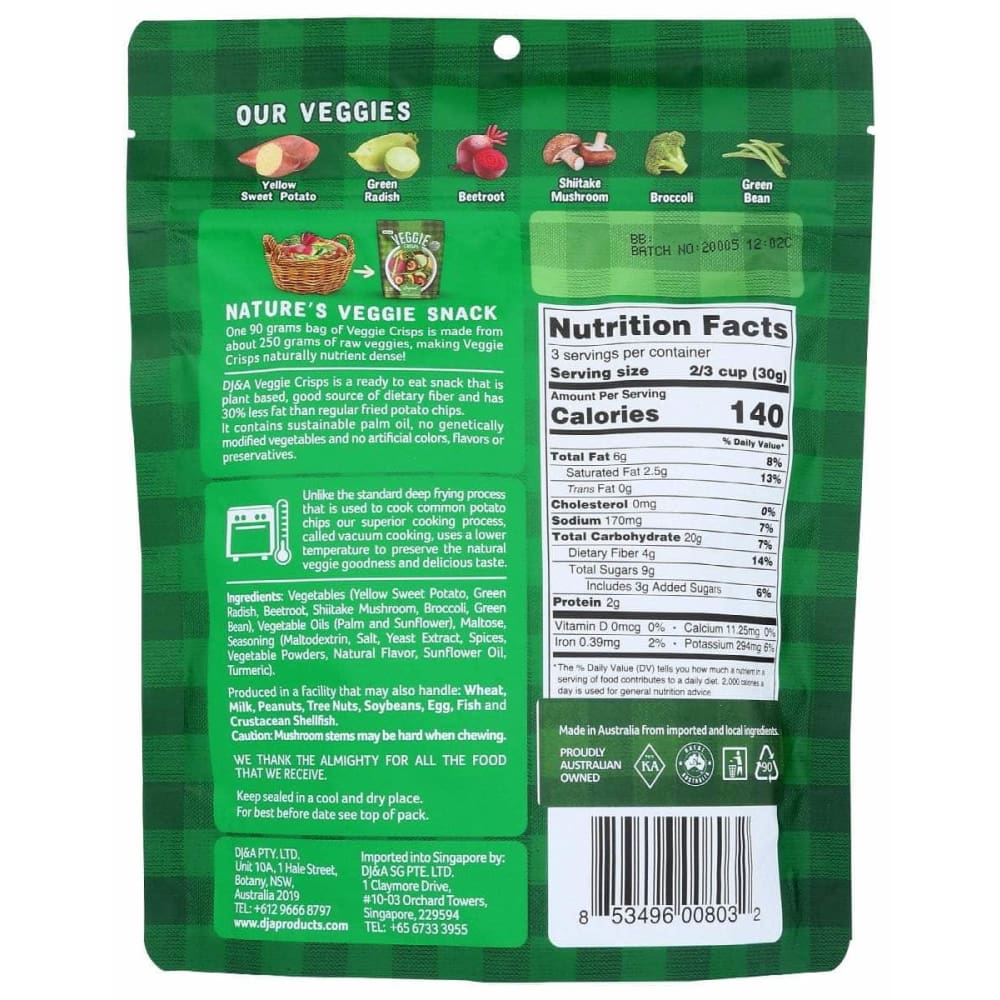 DJ&A Grocery > Snacks > Chips > Vegetable & Fruit Chips DJ&A: Crisps Veggie Original, 3.17 oz