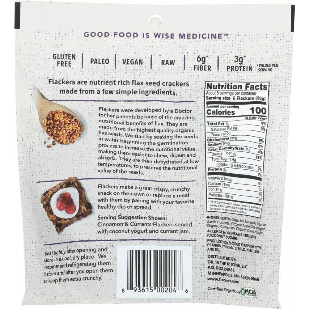 Flackers Doctor In The Kitchen Flackers Flax Seed Crackers Cinnamon & Currants, 5 oz