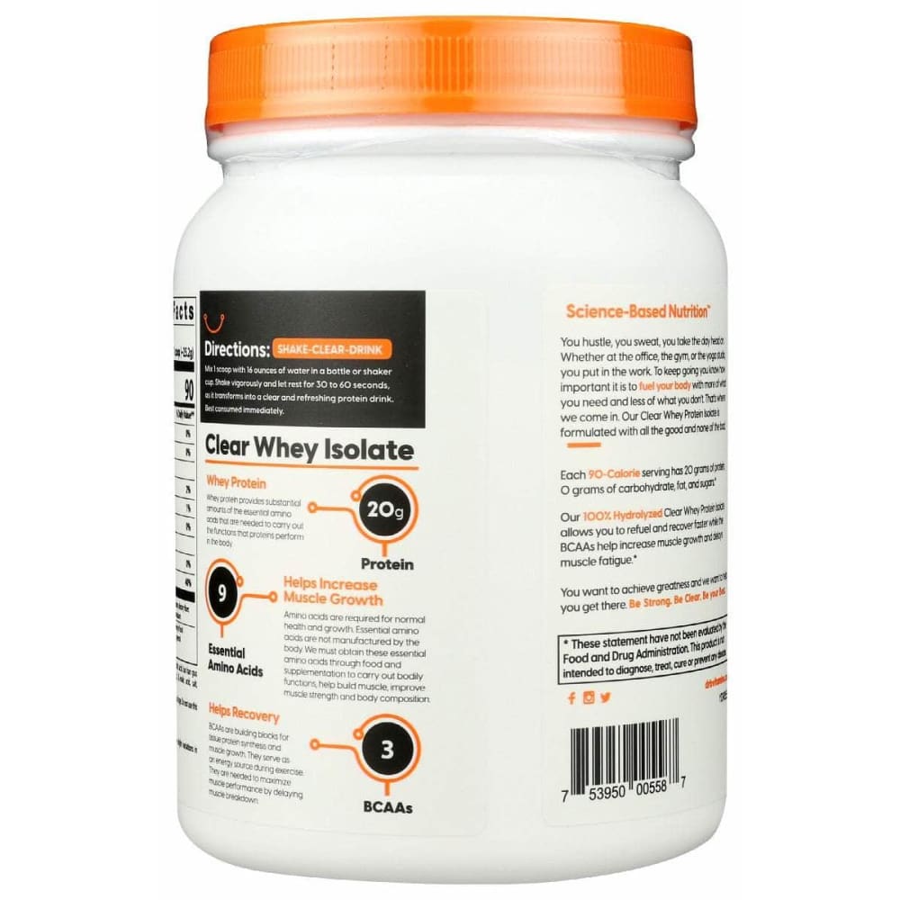 DOCTORS BEST Vitamins & Supplements > Protein Supplements & Meal Replacements > PROTEIN & MEAL REPLACEMENT POWDER DOCTORS BEST Clear Whey Protein Isolate Peach Mango, 529.2 gm