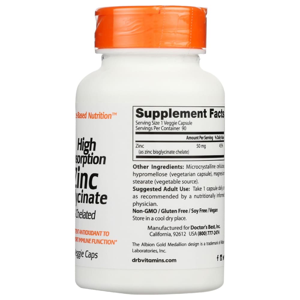 DOCTORS BEST: High Absorption Zinc Bisglycinate 50Mg 90 vc - Health > Vitamins & Supplements - DOCTORS BEST