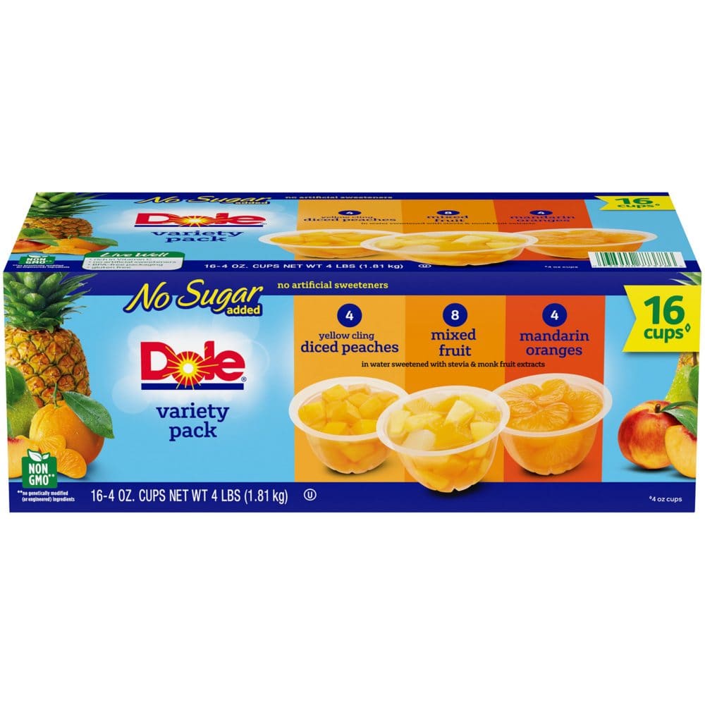 Dole No Sugar Added Mixed Fruit Variety Pack (4 oz. 16 pk.) - Fruit Cups & Applesauces - Dole No