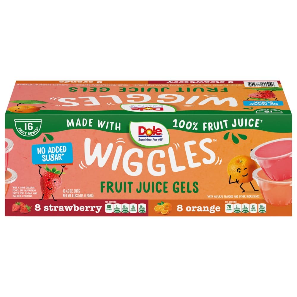 DOLE Wiggles Fruit Juice Gel Cups Strawberry and Orange (16 pk.) - Fruit Cups Applesauce & Pudding - DOLE
