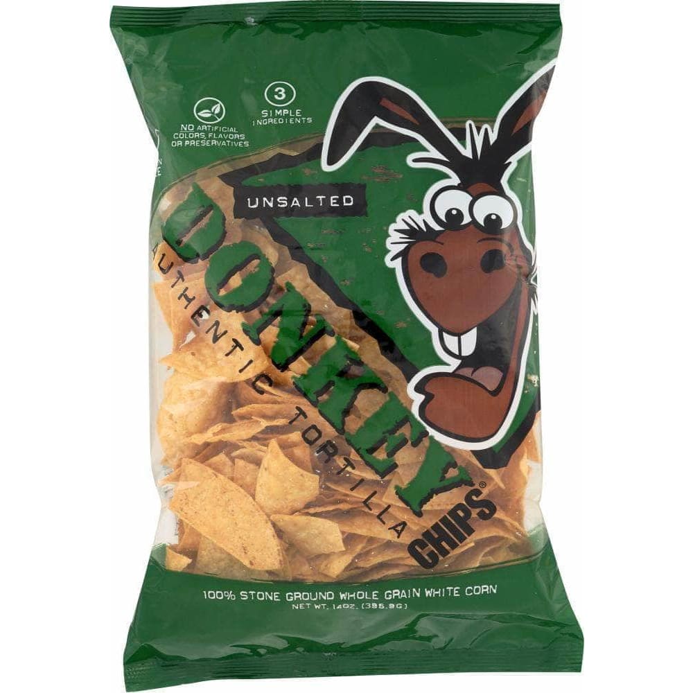 Donkey Donkey Authentic Tortilla Chips Unsalted, 14 oz