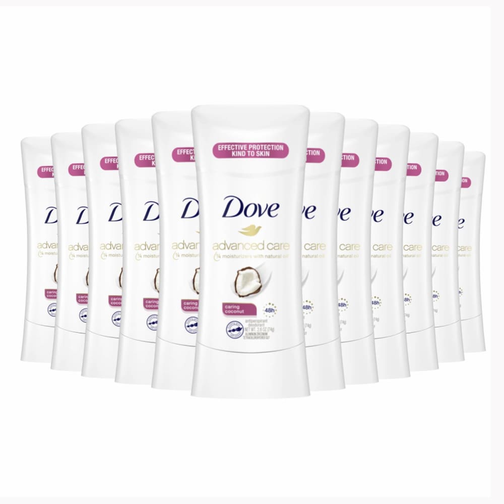 Dove Advanced Care Antiperspirant Deodorant Stick Caring Coconut - 2.6 Oz - 12 Pack - Stick - Dove
