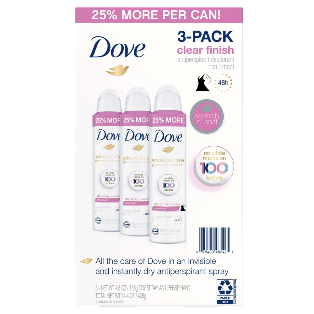 Dove Clear Finish Antiperspirant Spray 3 ct. - Dove